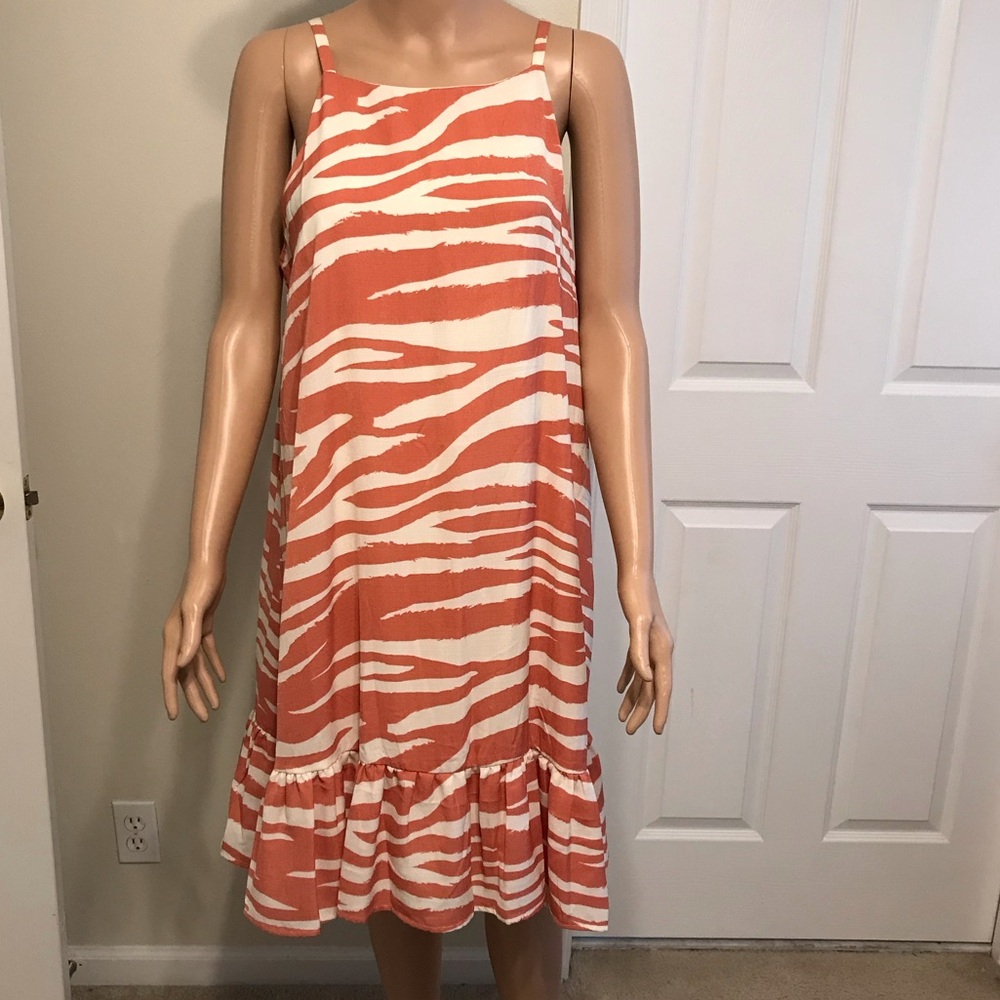 Luxology Sun Dress coral and cream fully lined